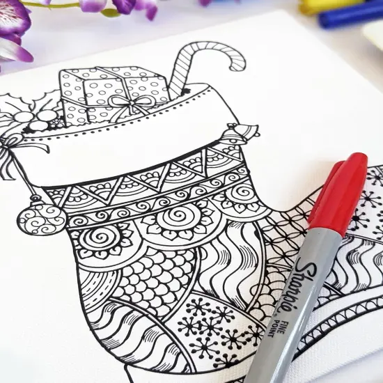 Christmas Stocking Pre Drawn Canvas - 8 x 8 Inches {5}