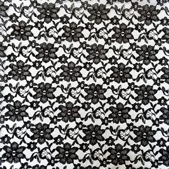 1 Yard Black Raschel Lace Fabric French Floral Design, 60&Prime; Wide 100%Polyester {1}