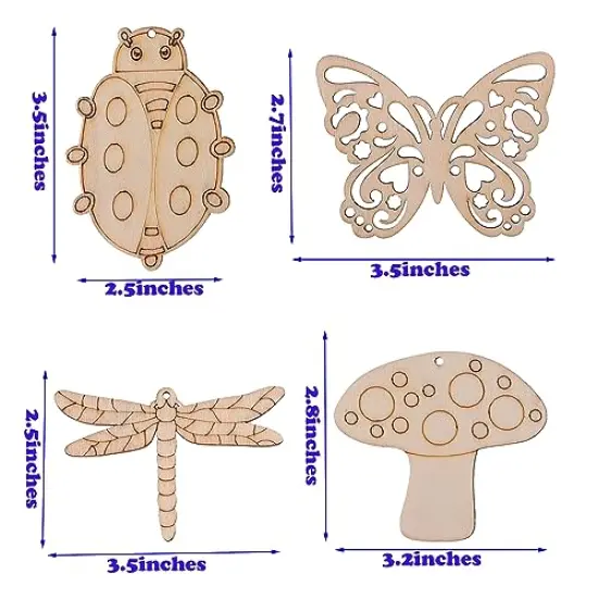 54PCS Unfinished Blank Wooden Cutouts Craft for Kids,Suit for Children's Painting DIY Room Decoration Gift Giving Surprise (54 Insect) {5}