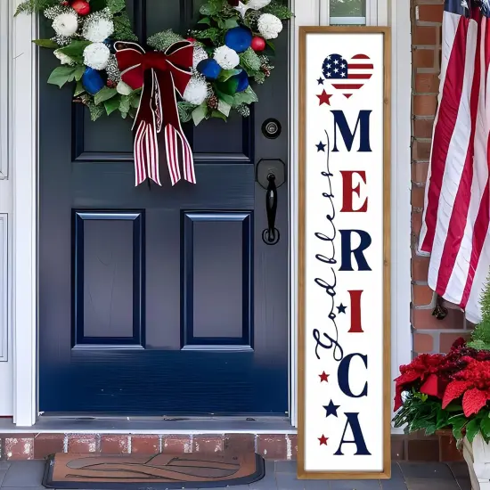 47.2 Inch Two Sided 4th of July Porch Sign, Wooden Patriotic Independence Day Welcome Front Door Decor, Americana Tall Large Vertical Standing Board Red White Blue Outdoor Home Decorations {4}