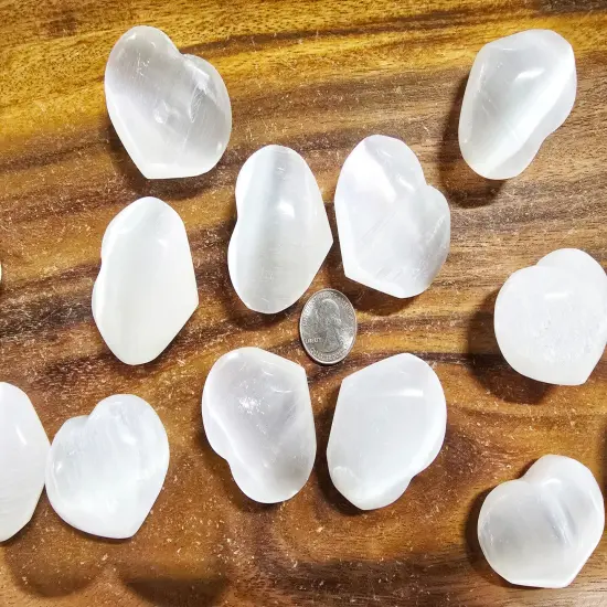 Mini Selenite Heart Stone Polished Smooth From Morocco {3}