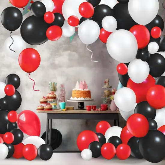100 Pcs Red Black White Latex Balloons {2}