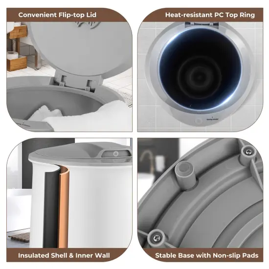 Bathroom Spa Bucket Towel Warmer with Flip Top Lid and 5.5 Gallons Large Capacity Gray {6}