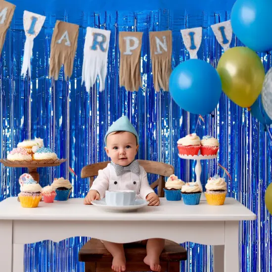 Blue Streamers Party Decorations 3.3x8.2ft, 2 Pack Dark Blue Tinsel Backdrop for Ocean Themed Party Decor, Glitter Blue Foil Fringe Curtains for Door Decorations Hanging Birthday Baby Shower Halloween {2}