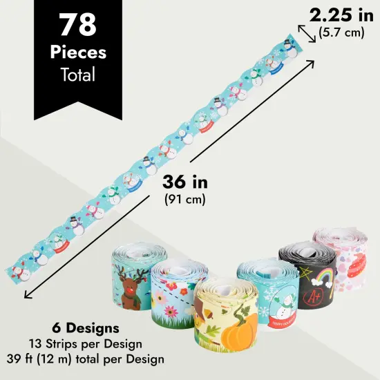 6-Rolls 234 Feet of Holiday Scalloped Bulletin Board Borders for Classroom Decor, Whiteboard, Chalkboard, School Decorations, 6 Assorted Designs for Teacher Supplies (78 Pieces) {4}
