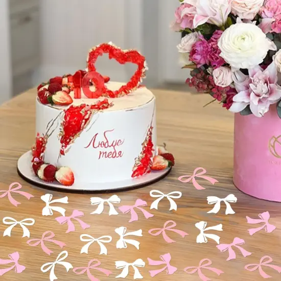 100PCS Pink Bow Confetti Engagement Party Bride To Be Pink Bow Table Confetti Bachelorette Party Birthday Decorations Supplies Baby Shower Boy Girl Bridal Shower Ribbon Party Supplies {3}