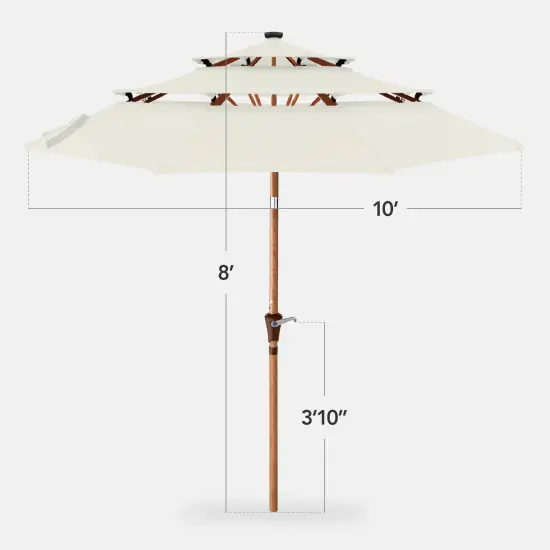 Best Choice Products Woodgrain Pattern 10ft 3-Tier Solar Patio Umbrella w/ 24 LED Lights, Tilt Ivory {2}