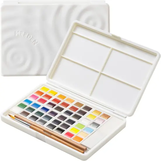 Watercolor Paint Set 48 Colors in Portable Box, Paint Kit with Brush, Palette, Art Supplies, Customizable Color Blocks, Bright Watercolors Travel Set for Adult Teens Beginner Amateur Artists {1}