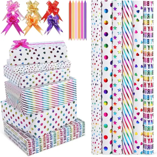 Birthday Wrapping Paper Roll - Iridescent Gift Wrapping Paper 6 Rolls - 17 inch x 120 inch {1}
