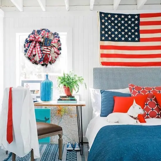 16 Inch Independence Day Patriotic Wreath for Wall Decor Red White and Blue Summer Wreath, Independence Day Memorial Day {5}