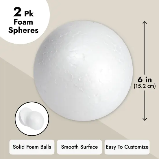 2 Pack Foam Balls for Crafts, 6-Inch Round White Polystyrene Spheres for DIY Projects, Ornaments, School Modeling, Drawing {4}