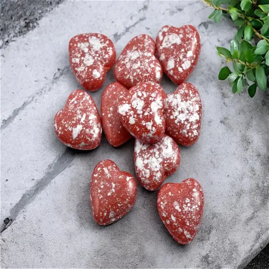 *10* 14mm Silver Splattered Red Opal Heart Beads {4}