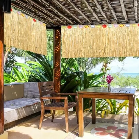 Grass Table Skirt Natural 9 Feet x 29.5 Inch Hawaiian Table Skirt for Tropical Hawaiian Party Decorations Luau Party Costume Party, Straw Yellow {3}