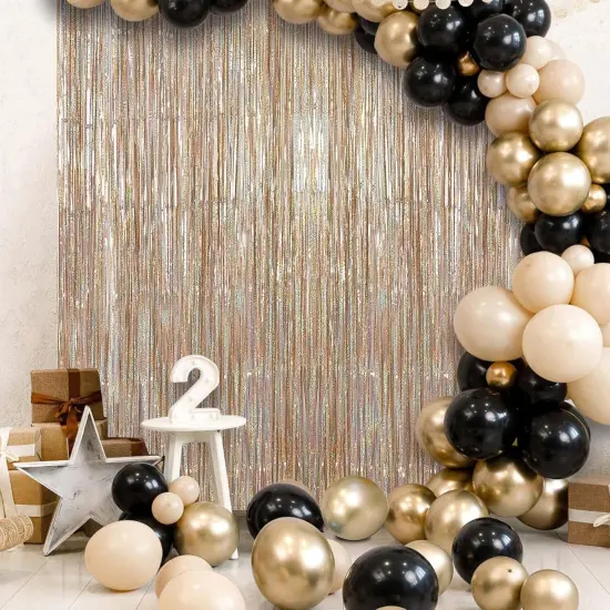 2 Pack Fringe Curtains Backdrops, Foil Fringe Curtains, Door Streamers for Birthday Wedding Bridal Shower Holiday Graduation Party Decorations, Photo Booth Backdrops, Glitter Champagne {5}