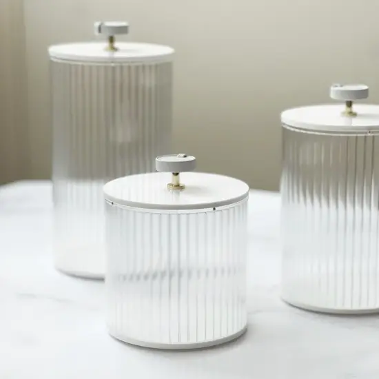 Corrugated Lucite Cookie Jar with Leatherette Handle {1}