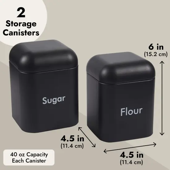 Set of 2 Black Flour and Sugar Canisters for Kitchen, Iron Containers for Storage (40 oz, 4.5 x 6 In) {3}