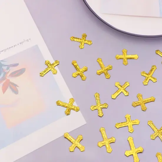 520Pcs Cross Table Confetti Decor Glitter Confetti Table Confetti Cross Decoration for Birthday Wedding Foil Theme Thanks Giving Party Valentine's Day Scatter Bless Confetti(Golden） {3}