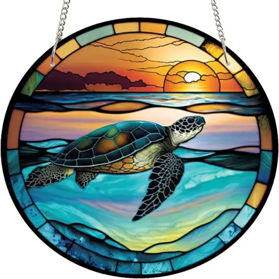 Summer Marine Turtle Acrylic Window Wall Hangings Ocean Stained Acrylic Decor Sea Turtle Stained Draw Wall Decor for Indoor Outdoor Home Decor (Marine Turtle) {1}