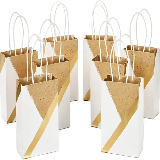6" Small Paper Gift Bags, 8-Pack (White and Kraft) for Birthdays {1}