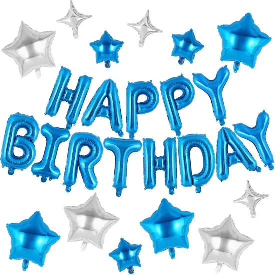 Blue Happy Birthday Banner Balloons Letters Balloons 16 Inch with 12 Pcs Star Foil Balloon Birthday Party Decorations {1}