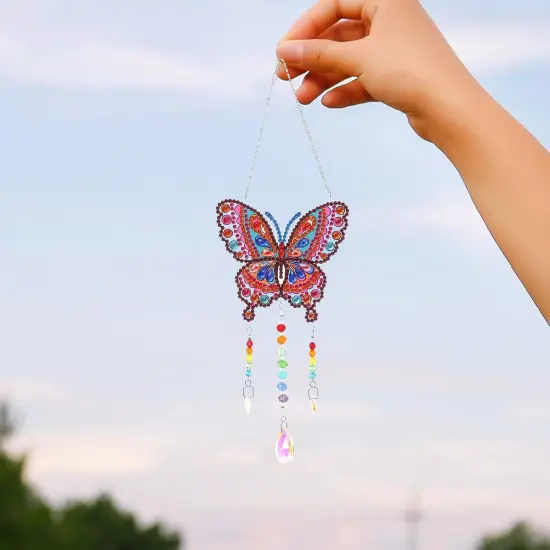 5D Diamond Painting Animal Wind Chimes, Butterfly Diamond Paint by Number Kits Hanging Pendant with Chain for Home Wall Window Decor, Adults DIY Art Craft {5}