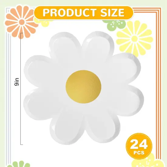 Summer Daisy Paper Plates Floral Disposable Party Plates Groovy 70s Party Decorations 9" Boho Flower Shaped Plates (24) {2}