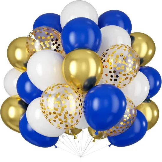 Balloons Royal Blue White Gold Balloons for Graduation Decorations Metallic Gold Confetti 12inch Dark Deep Blue White Latex Balloons Chrome Gold Balloons {1}