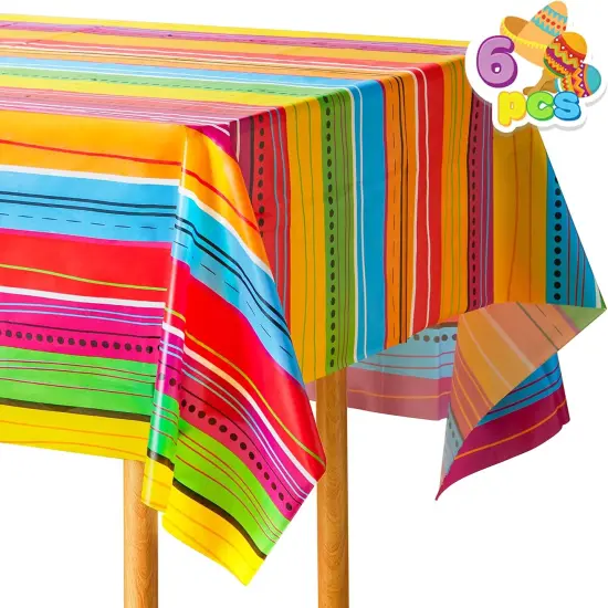 6 pcs Cinco De Mayo Printed Plastic Tablecover w/Multi Color Style (54 x 108 INCHES) for Fiesta, Taco Night, Birthday, and Mexican Themed Party {1}
