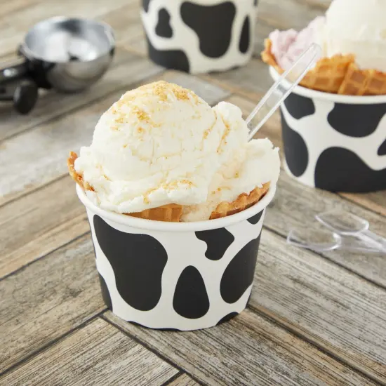 Cow Paper Ice Cream Cups with Spoons, Farm Birthday Party Supplies (8 oz, 100 Pack) {2}