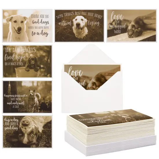 36 Pack Blank Motivational Greeting Cards with Dogs and Inspirational Quotes, Envelopes (4x6 In) Black {1}