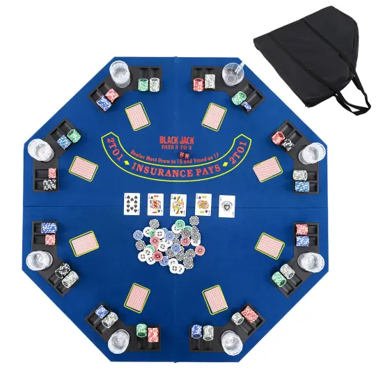 Felt Folding Portable Poker Table Top with Cup Holders and Chip Trays Blue {8}