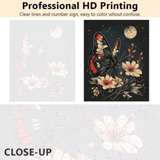 Flowers Paint by Numbers, Butterfly with Flowers Paint by Numbers for Adults, Butterfly Paint by Number with Brushes and Pigment for Home Wall Decoration, 16x20 Inch {2}