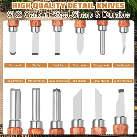 30 Pcs Wood Carving Tools Whittling Kit Include Hand Carving Knife Set Wood Blocks Cut Resistant Gloves Sawdust Brush Sharpening Stone Polishing Wax Sharpening Leather Storage Bag for Beginners {2}