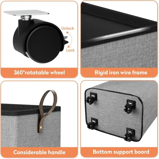 Laundry Basket with Wheels, Collapsible Laundry Baskets, Laundry Hamper with Handles Detachable Wheels, Rolling Laundry Basket, Dirty Clothes Hamper {4}