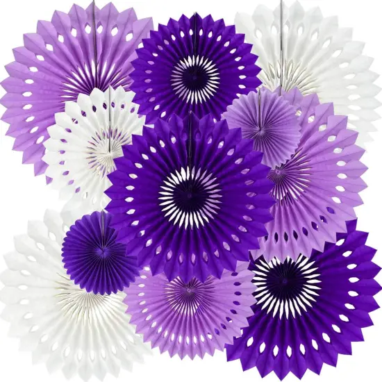 Lavender Purple White Tissue Hanging Honeycomb Round Paper Fans Decoration Set for Birthday Baby Shower Bachelorette Wedding Photo Booth Backdrops Anniversary Paper Party Supplies（11 Packs） {1}