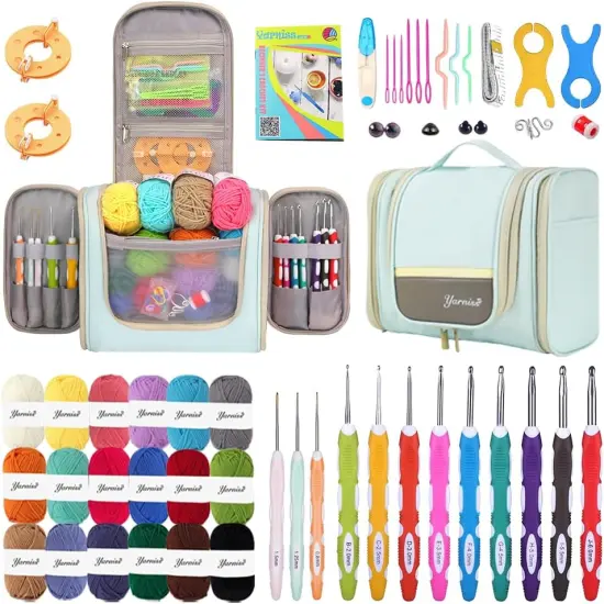 Crochet Kits with Bag, Beginner Crochet Kits Includes 18 Yarn Skeins & 12 Ergonomic Crochet Hooks {1}