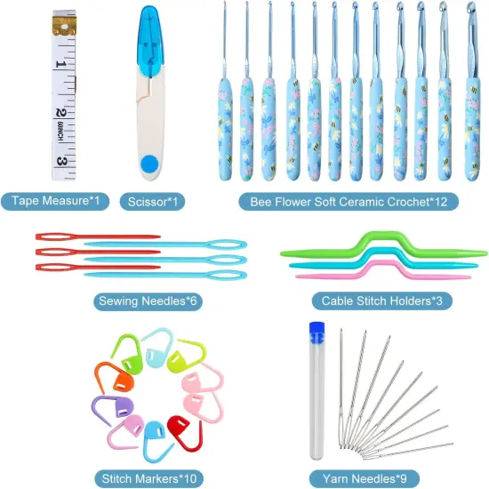 Crochet Hooks Set, 12 Sizes 2.0mm(B)-8.0mm(N) Ergonomic Handle for Arthritic Hands, Soft Rubber Grip Knitting Needles Kit {4}