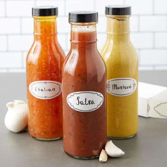 300 Piece Dissolvable Labels for Food Containers and Mason Jars, Stickers in 8 Designs for Labeling Kitchen and Pantry Canning Jar Labels, and Food Storage Containers (1 x 2.25 Inches) White {3}