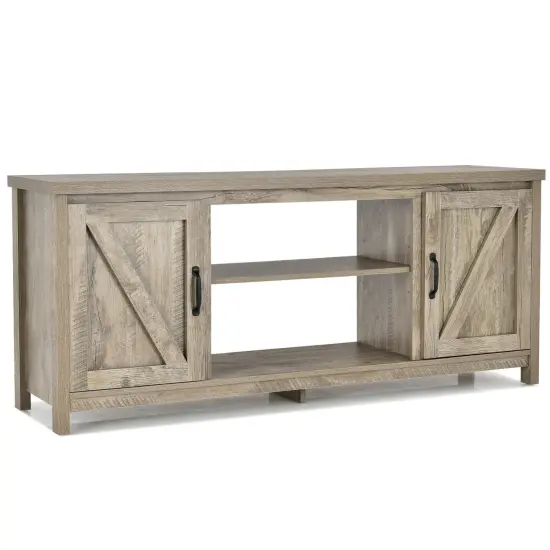 59 Inches TV Media Console Table with 2 Storage Cabinet and Adjustable Removable Shelf Natural {8}