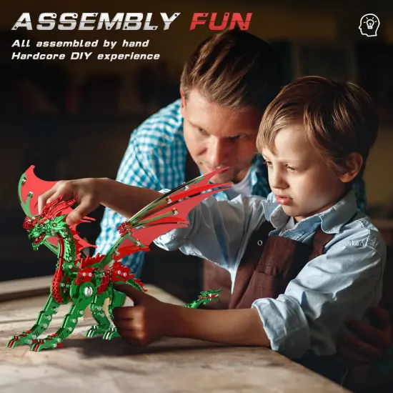 3D Puzzles for Kids,Stainless Steel Pteranodon Metal Kit - 3D Metal for Kids, Parent-Child Activity Toy/Building Blocks,Jigsaw Toy for Family Game (Red-Green) {5}