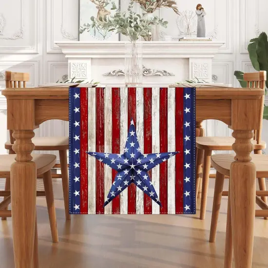 Linen Watercolor Red White and Blue American Flag Stars Table Runner 72 Inches Long 4th of July Memorial Day Veterans Day Patriotic Decoration and Supplies for Home {1}