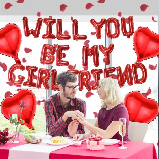 Will You Be My girlfriend - 525 Pcs Balloons Decorations Kit Heart Letter Foil Balloons Red Rose Petals For Girls Women Romantic Special Night Engagements Proposals Valentines Day Party Supplies {3}