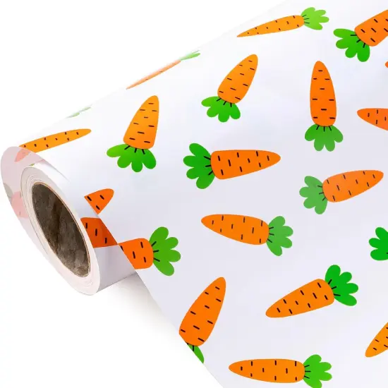 Easter Wrapping Paper Roll - 17 Inch x 33 Feet - Easter Carrots Design for Birthday, Baby Shower, Easter Gift Wrap {1}