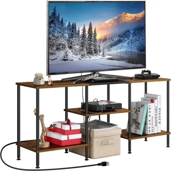 Rustic Brown Farmhouse TV Stand with Charging Station - 45" Media Console for TVs up to 50 Inches, Power Outlets, USB Ports & Storage Shelves, Multi-Functional Furniture for Living Room/Bedroom {6}