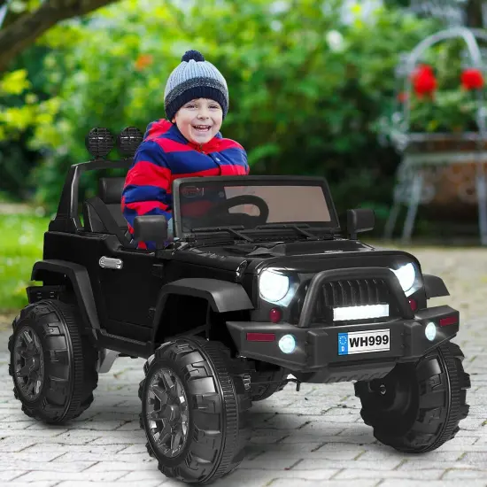 Iron Ride-On Car with Music, LED and Safety Features for Kids Black {2}