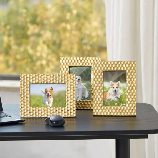 Set of 6 Gold Honeycomb Resin Wall or Tabletop Picture Frames-4X6 {3}