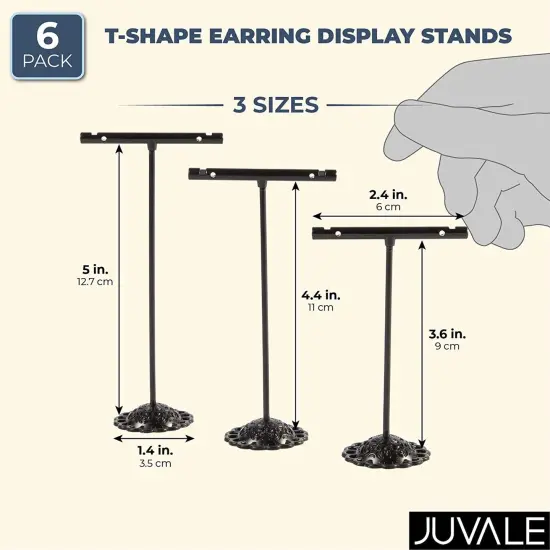 Juvale T-Shape Earring Display Stands in 3 Sizes (Metal, Black, 6-Pack) {2}