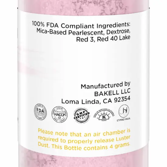Bakell - Soft Pink Luster Dust (4g, 1x Pump) Edible Vegan Dust & Paint for Baking, Desserts and Beverages {6}