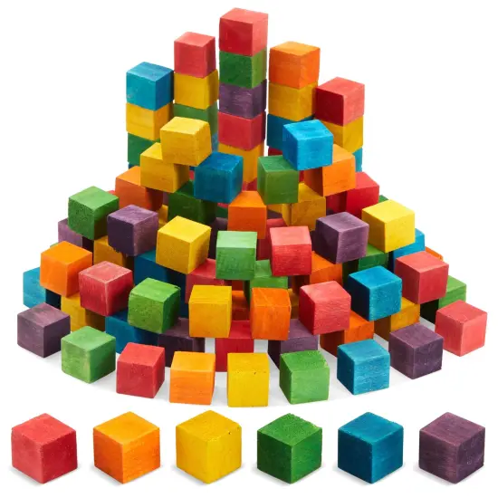 100-Piece Wooden Blocks for Crafts, Colorful Small Cubes (6 Colors, 0.6 In) Multicolor {1}