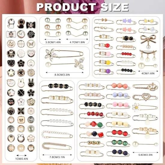 140PCS Pearl Brooch, Pant Waist Tightener, Safety Pin for Clothes, Faux Pearl Brooches for Women, Fashion Cover Up Buttons Clothing Dresses Decoration Accessories Pant Waist Tightener Safety Pins {2}